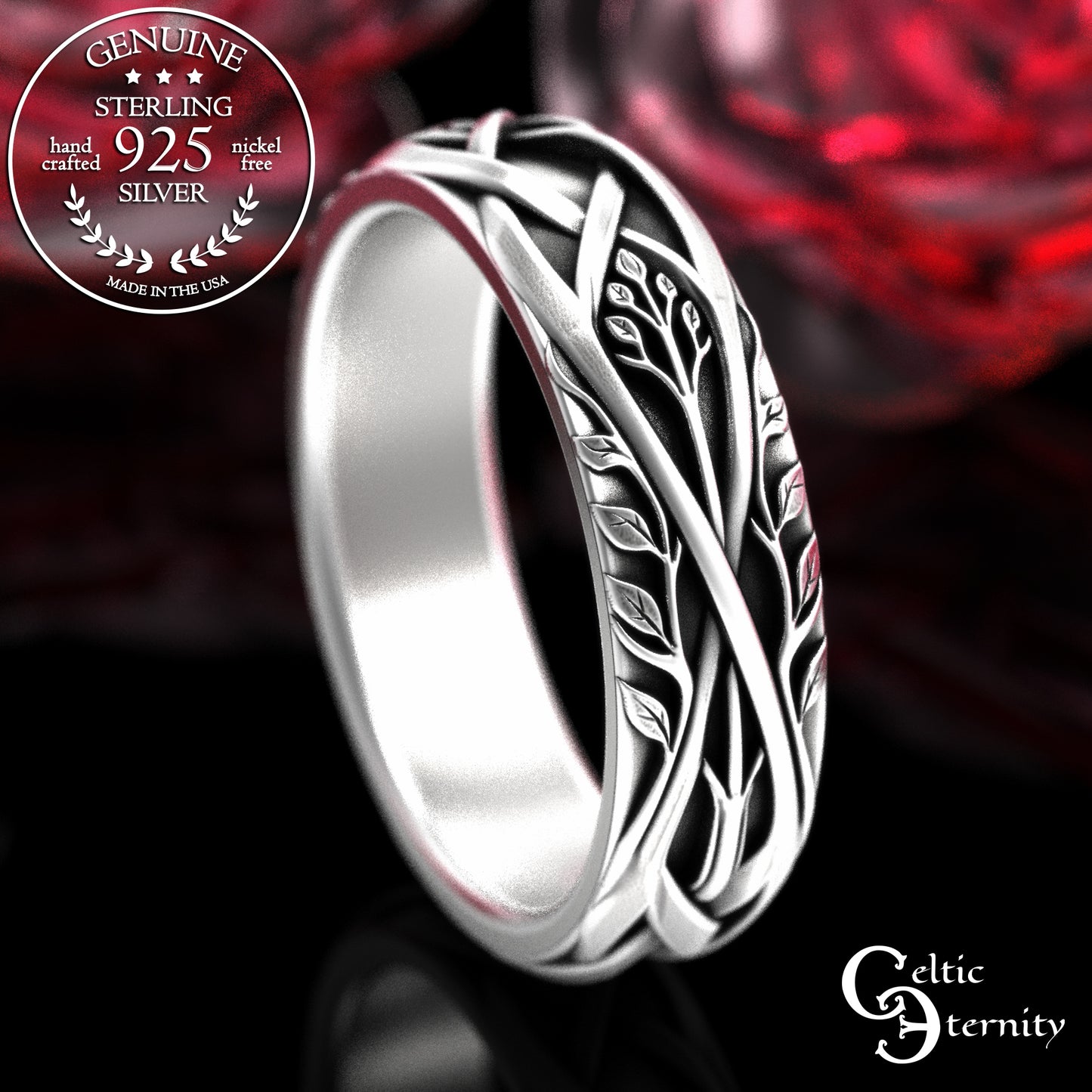 Sterling Irish Bride Forest Wedding Band, 2130