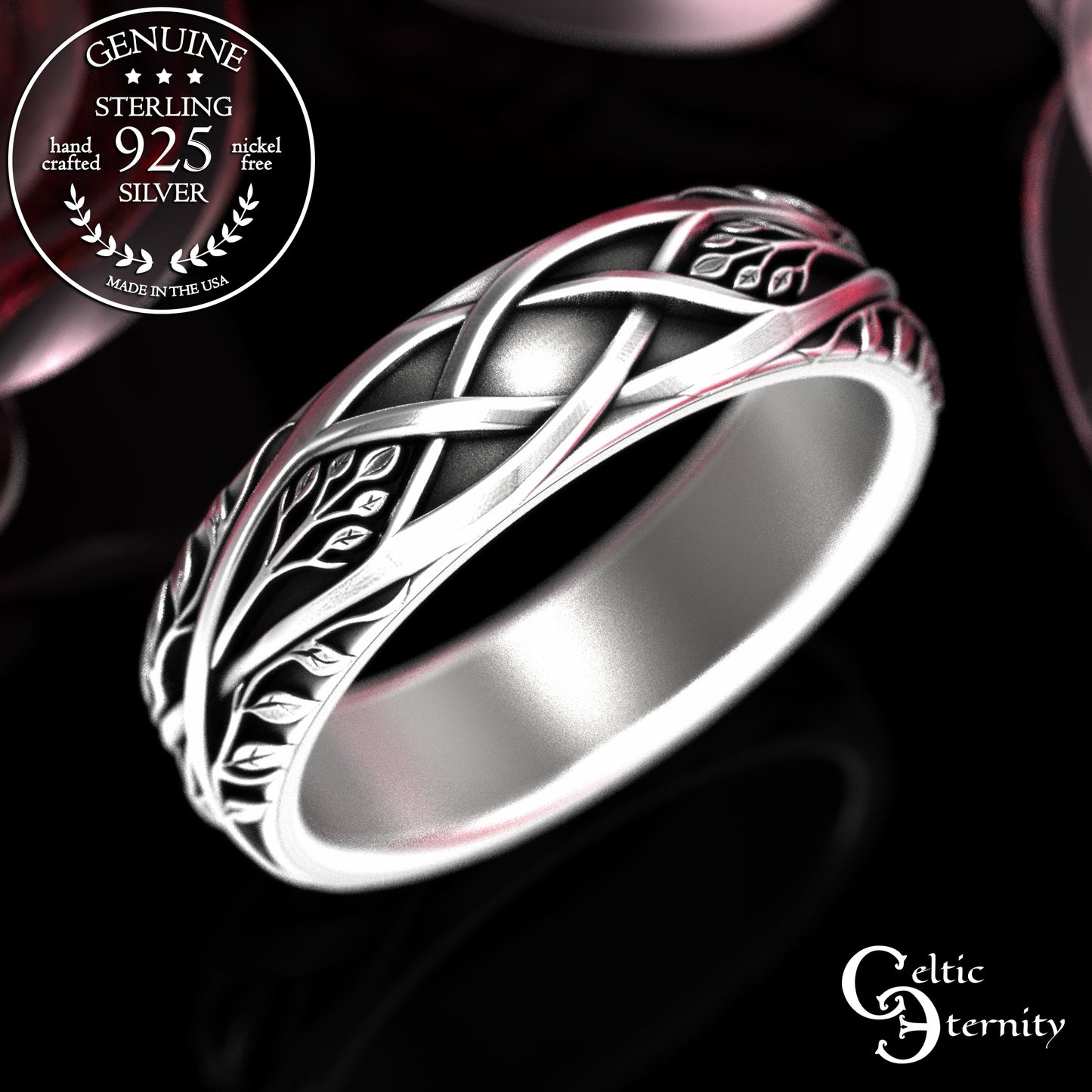 Sterling Irish Bride Forest Wedding Band, 2130