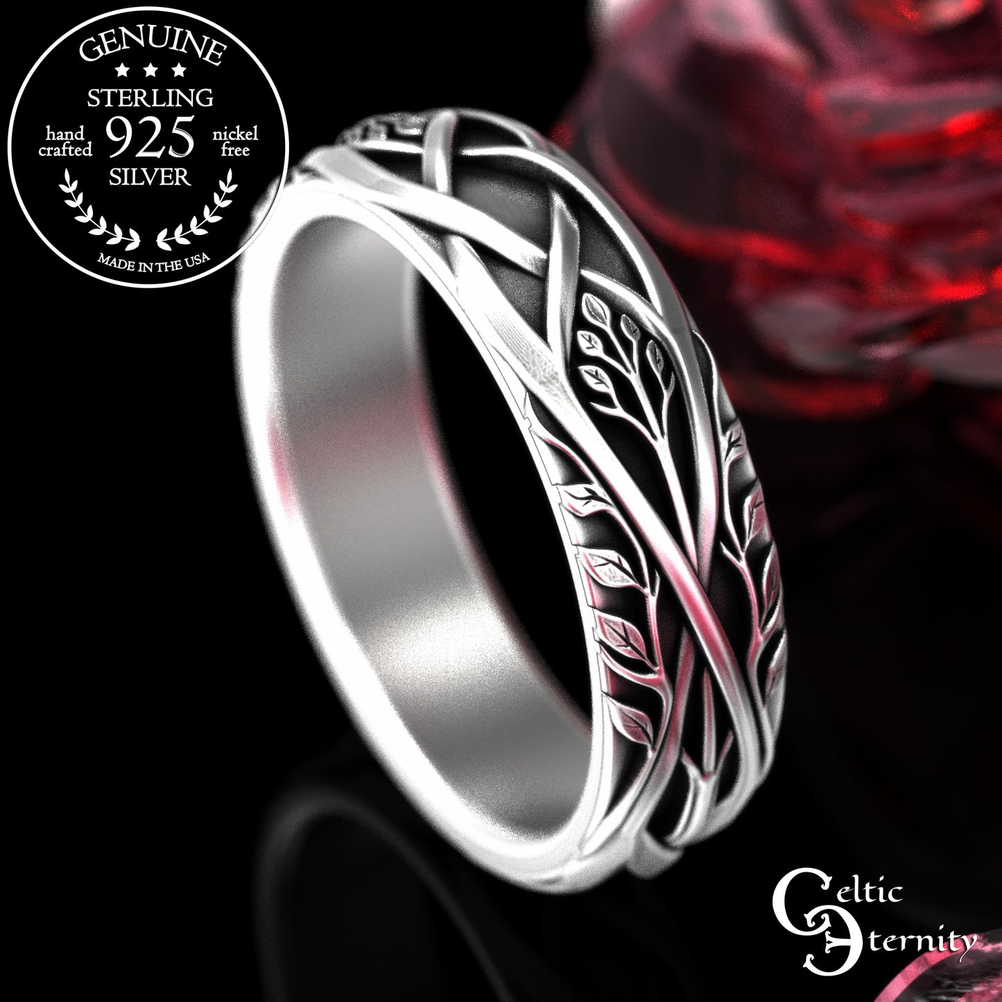 Sterling Irish Bride Forest Wedding Band, 2130