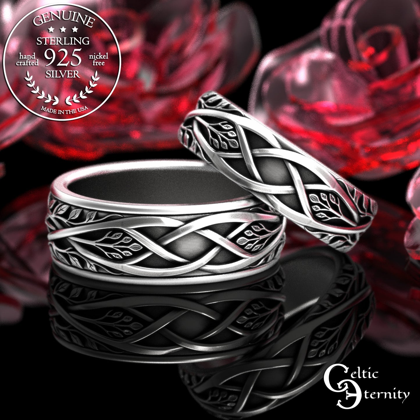 Sterling His & Hers Forest Ring Wedding Band Set, 2130 2131