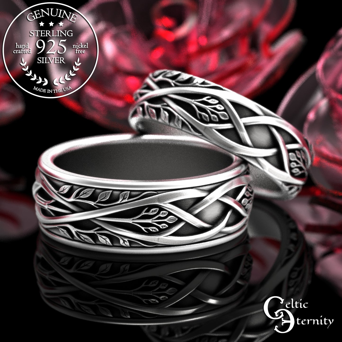 Sterling His & Hers Forest Ring Wedding Band Set, 2130 2131