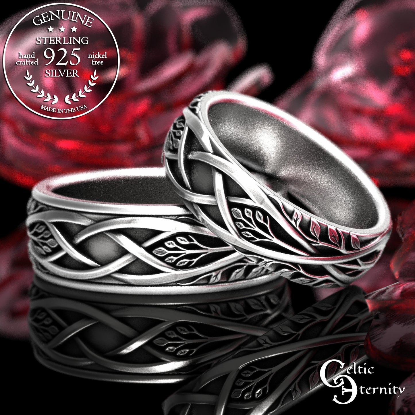 Sterling His & Hers Forest Ring Wedding Band Set, 2130 2131