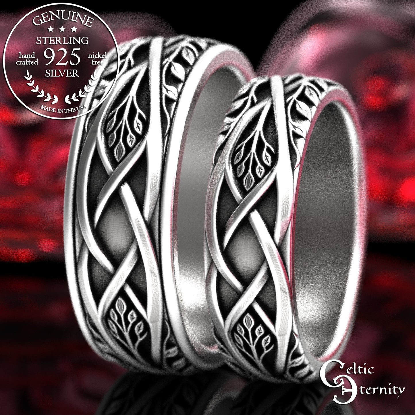 Sterling His & Hers Forest Ring Wedding Band Set, 2130 2131