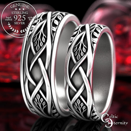 Sterling His & Hers Forest Ring Wedding Band Set, 2130 2131