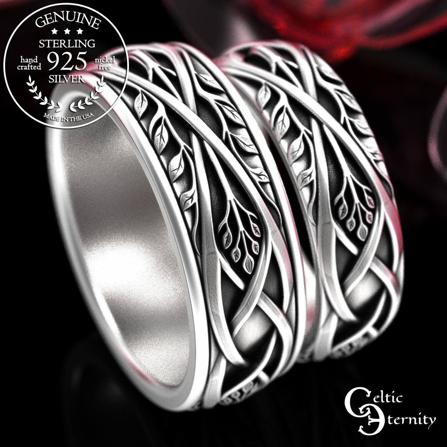 Sterling His & Hers Forest Ring Wedding Band Set, 2130 2131