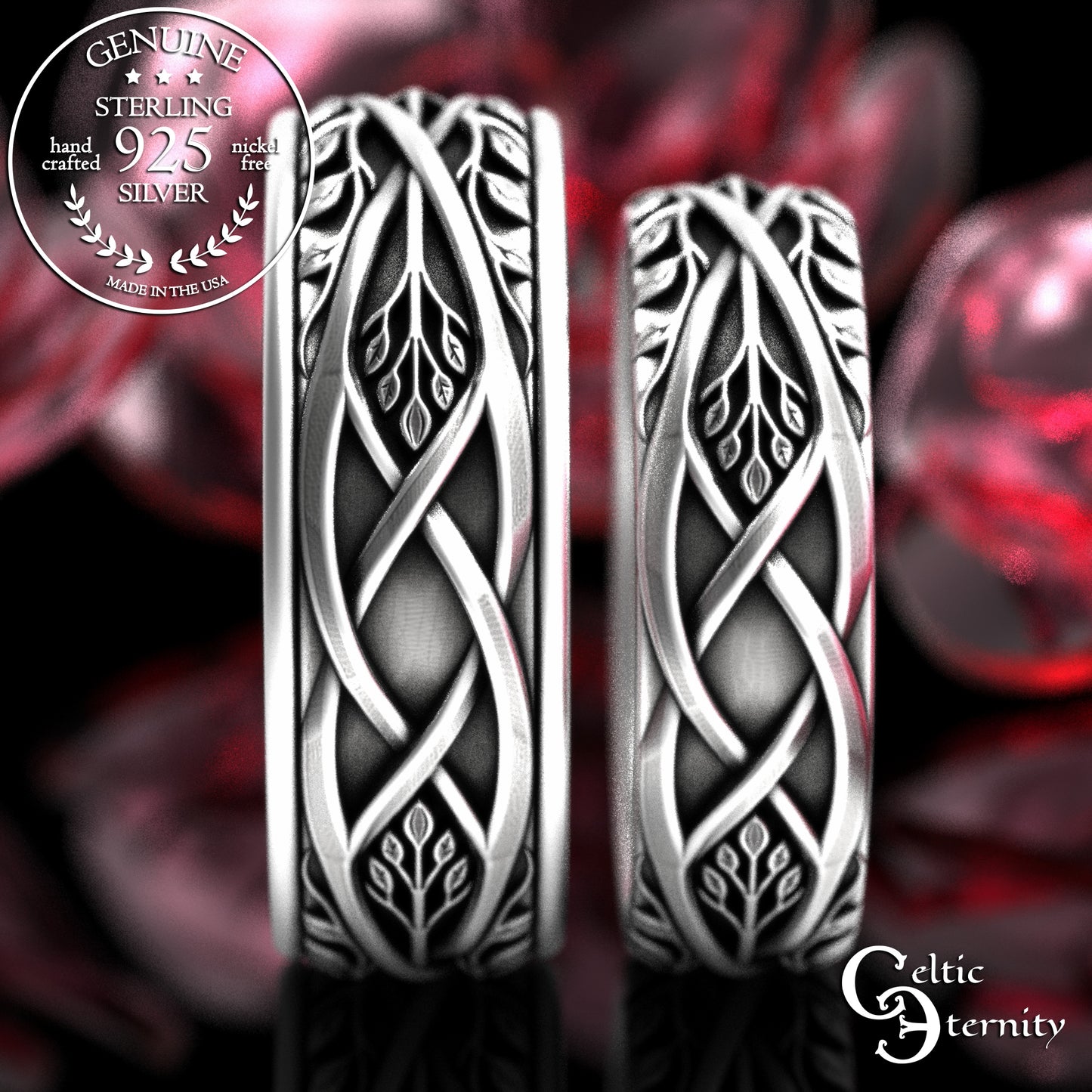 Sterling His & Hers Forest Ring Wedding Band Set, 2130 2131