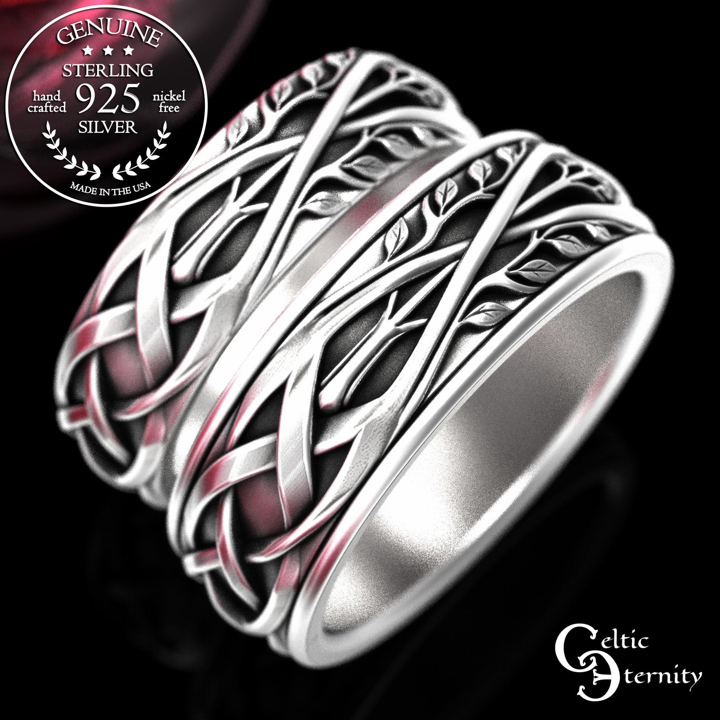 Sterling His & Hers Forest Ring Wedding Band Set, 2130 2131