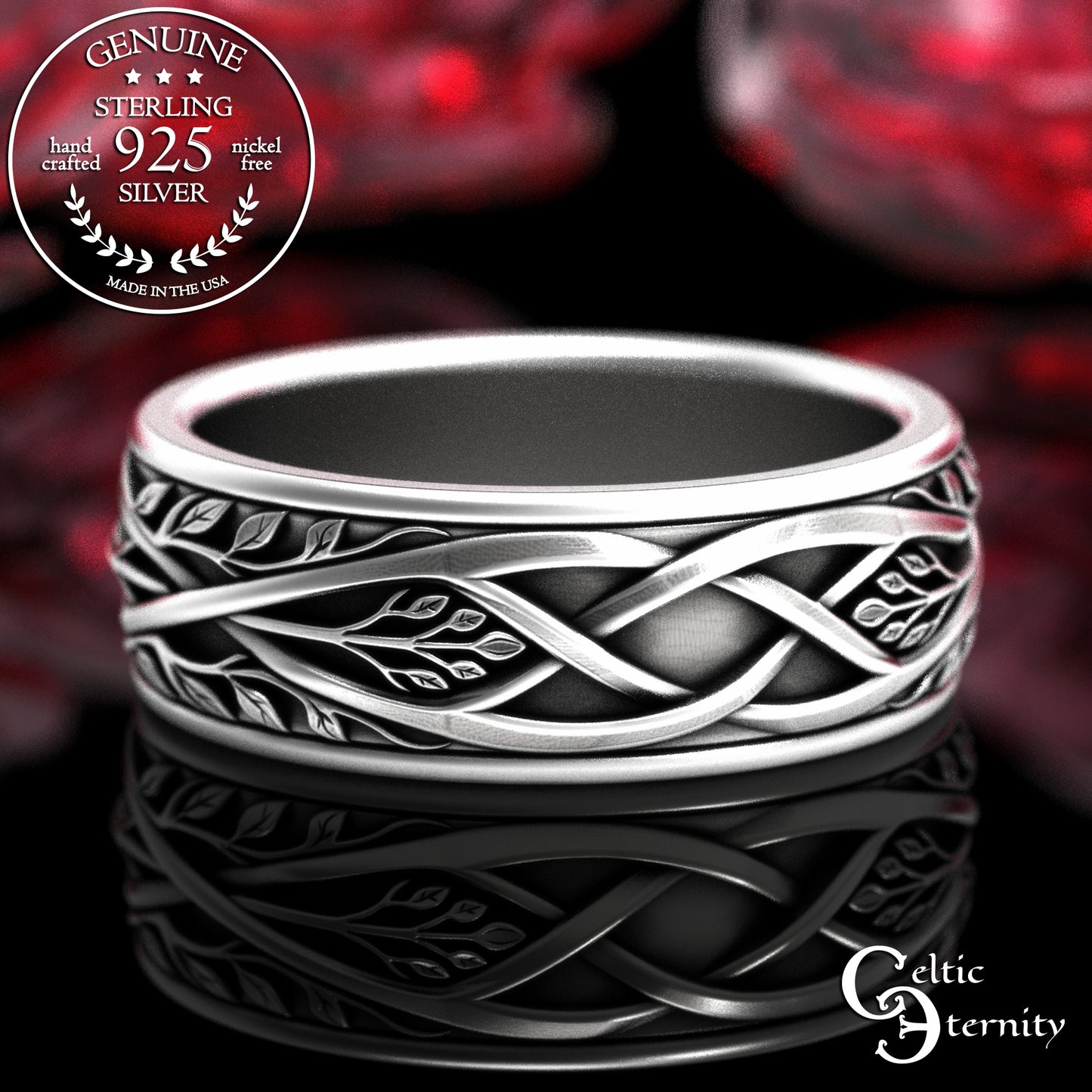 Sterling Silver Men's Celtic Tree Wedding Band, 2131