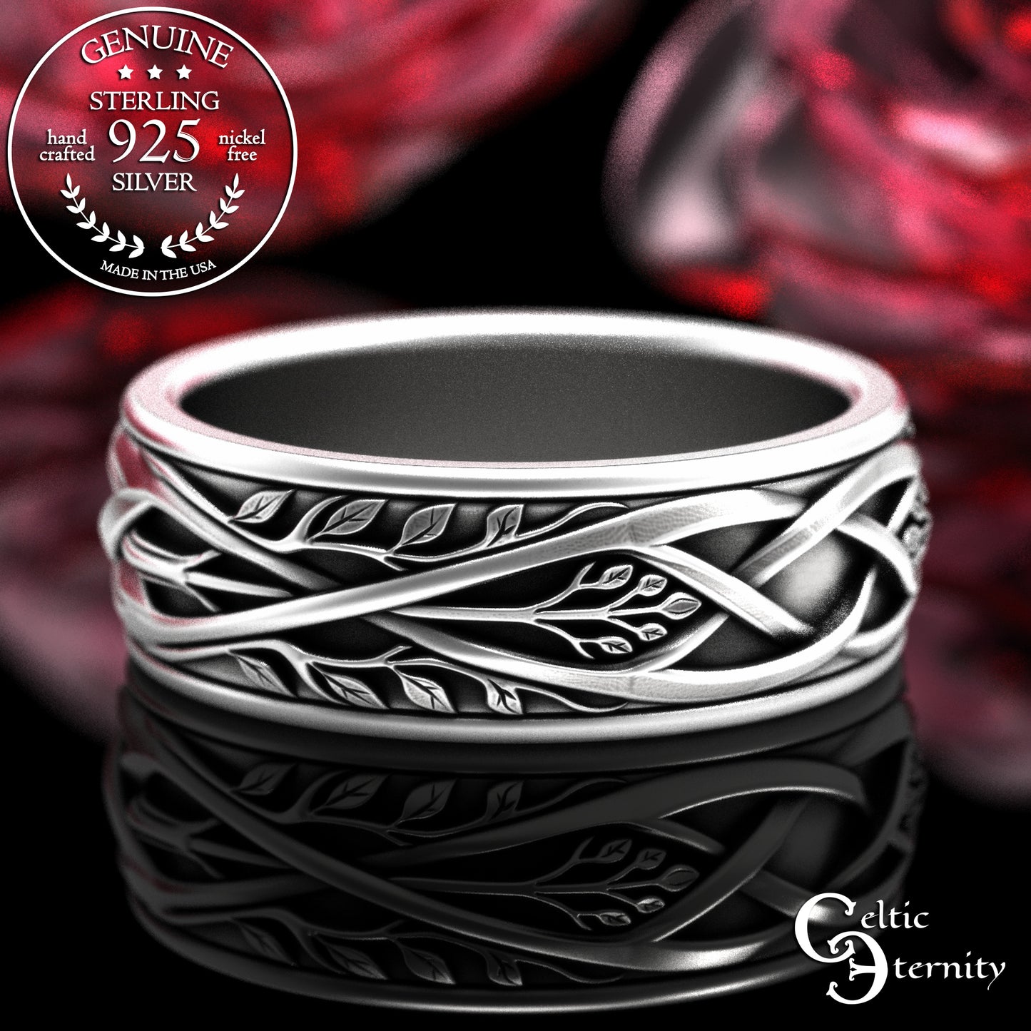 Sterling Silver Men's Celtic Tree Wedding Band, 2131