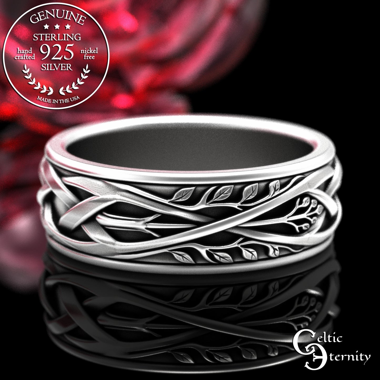 Sterling Silver Men's Celtic Tree Wedding Band, 2131