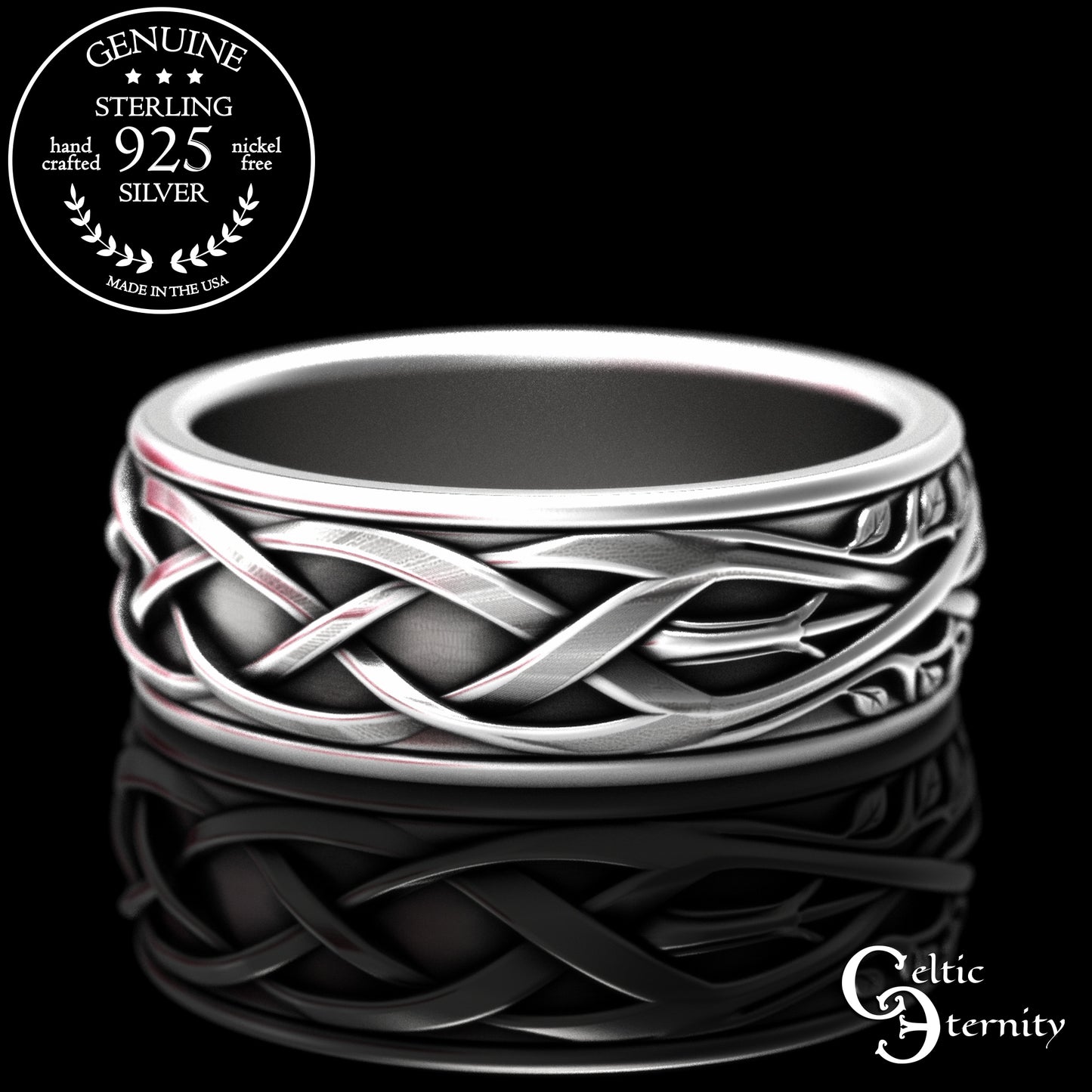 Sterling Silver Men's Celtic Tree Wedding Band, 2131
