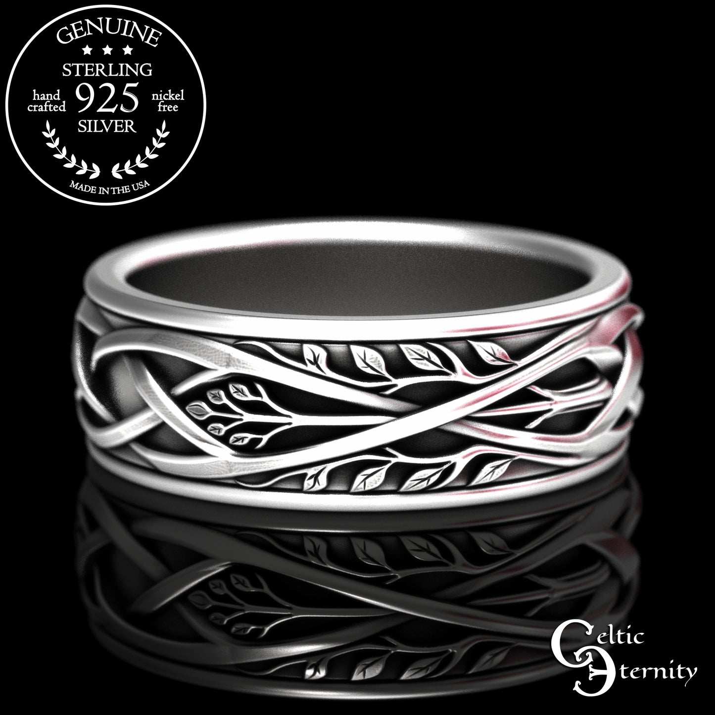 Sterling Silver Men's Celtic Tree Wedding Band, 2131