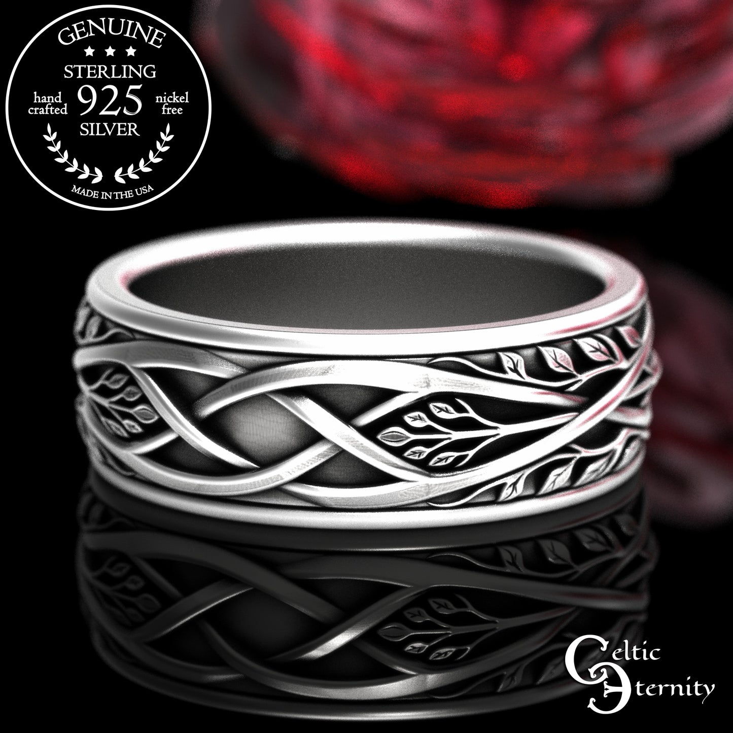 Sterling Silver Men's Celtic Tree Wedding Band, 2131
