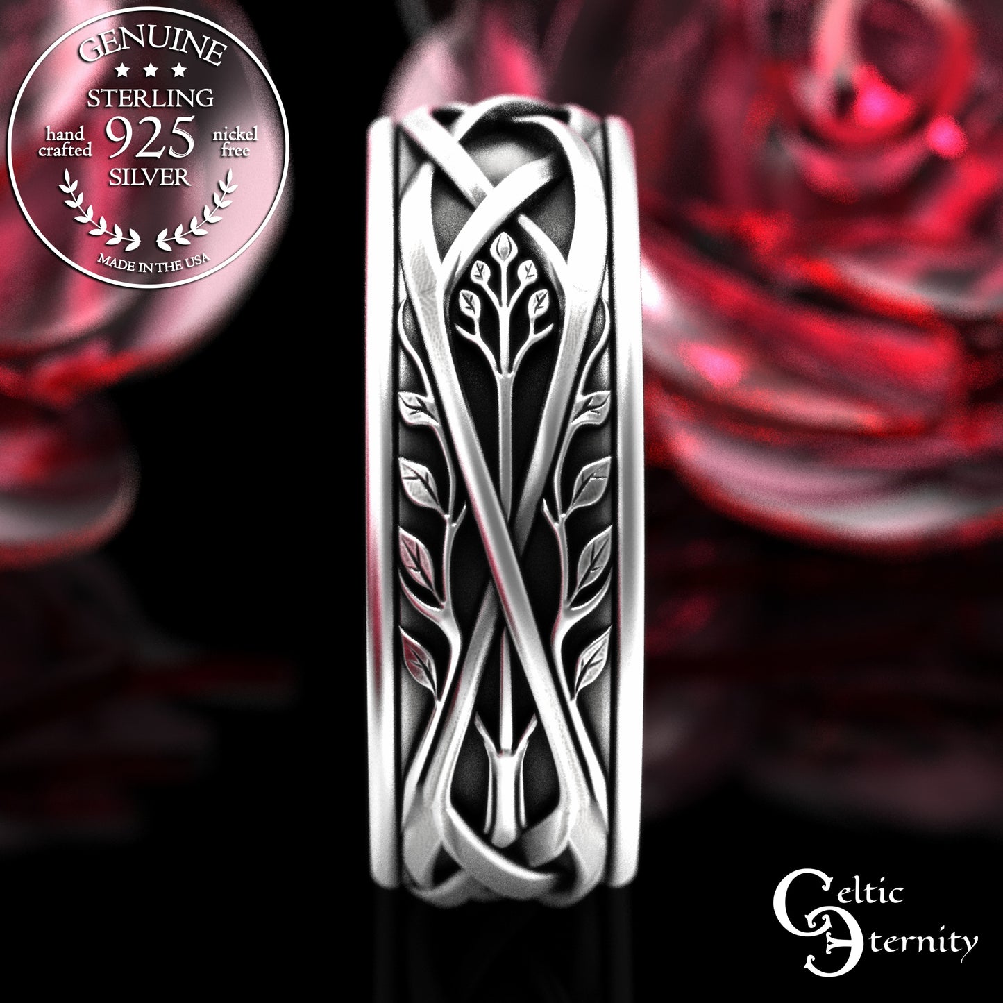 Sterling Silver Men's Celtic Tree Wedding Band, 2131