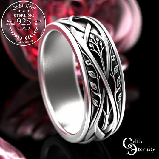 Sterling Silver Men's Celtic Tree Wedding Band, 2131