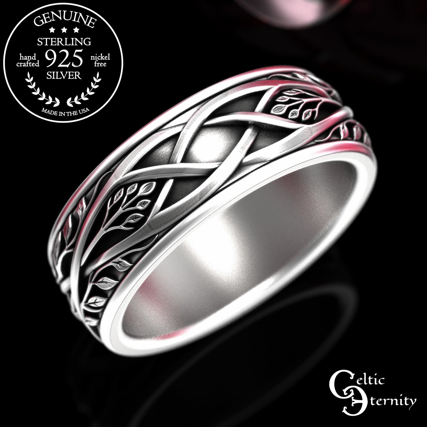 Sterling Silver Men's Celtic Tree Wedding Band, 2131