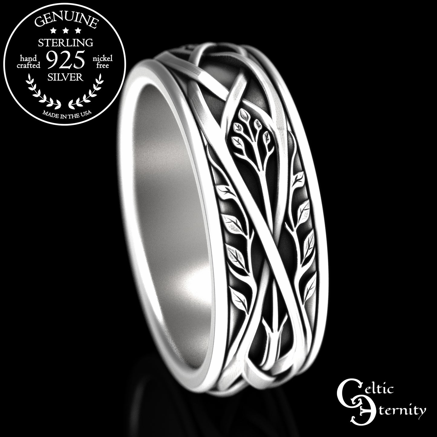Sterling Silver Men's Celtic Tree Wedding Band, 2131
