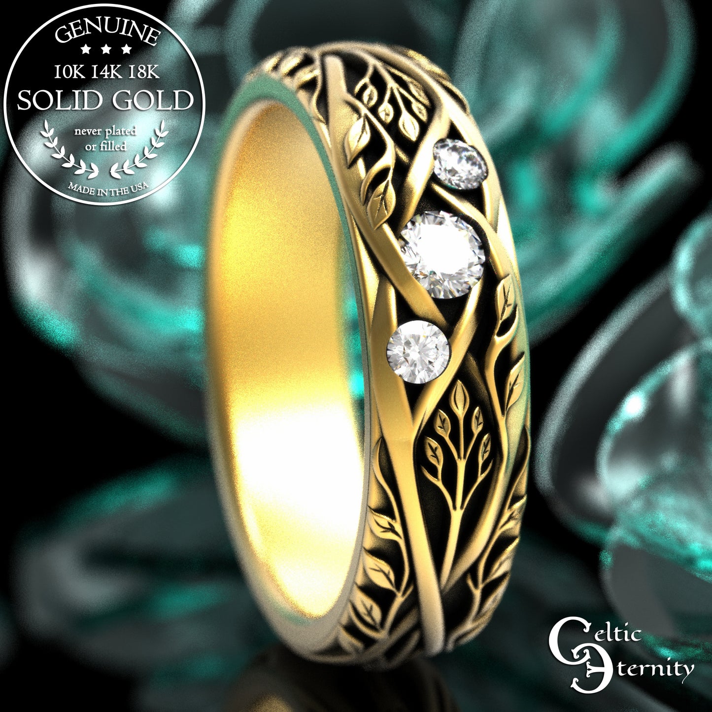 Gold & Sapphire Woman's Botanical Wedding Band, 2132