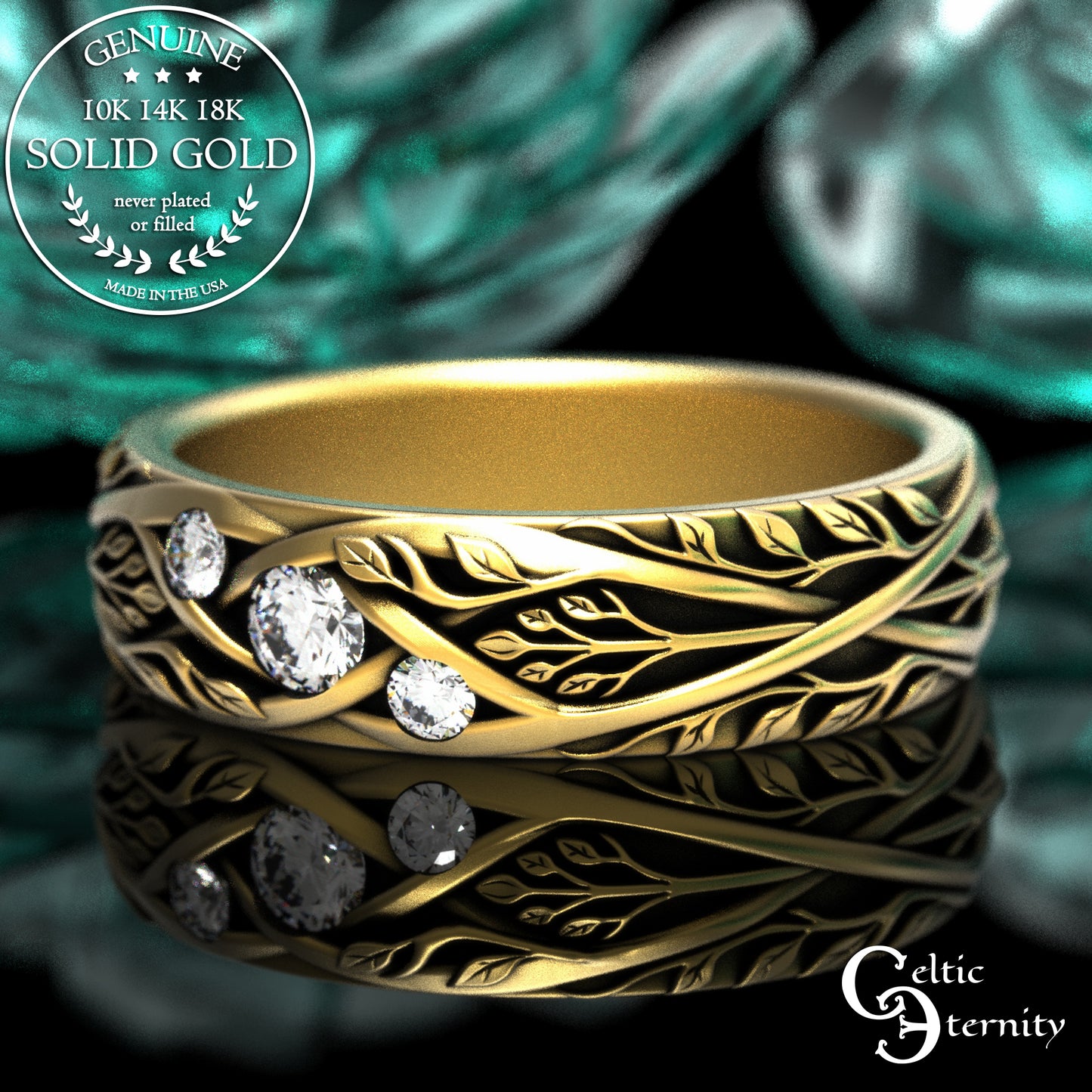 Gold & Sapphire Woman's Botanical Wedding Band, 2132