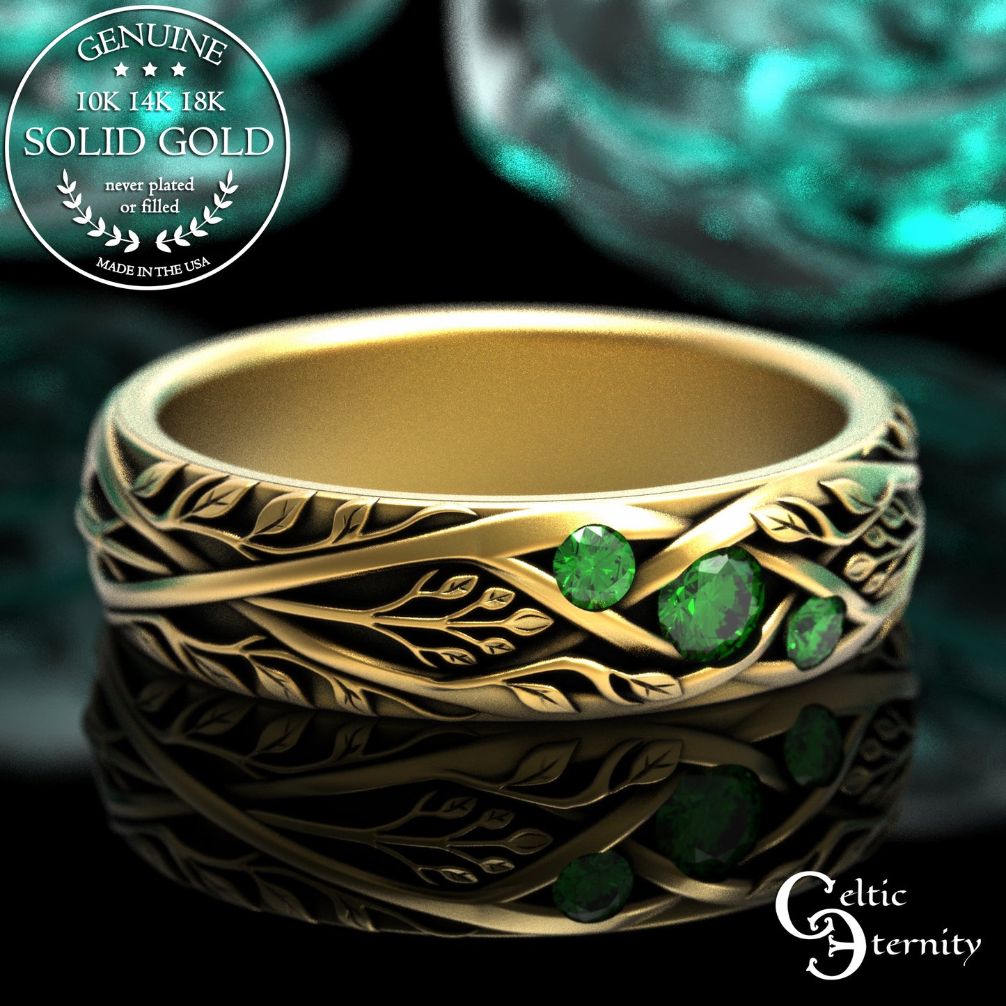 Gold & Sapphire Woman's Botanical Wedding Band, 2132