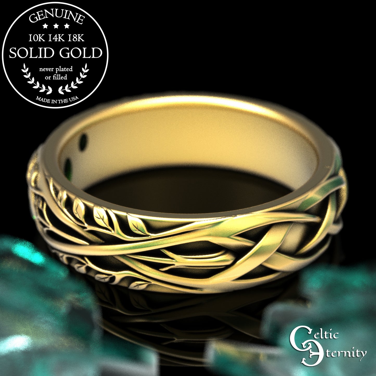 Gold & Sapphire Woman's Botanical Wedding Band, 2132