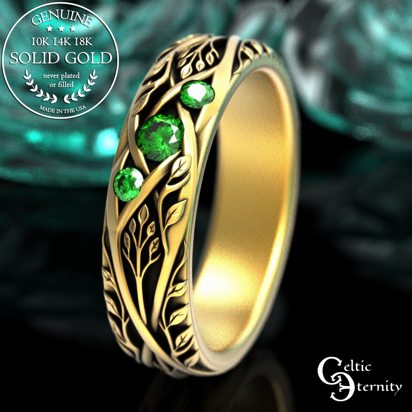 Gold & Sapphire Woman's Botanical Wedding Band, 2132