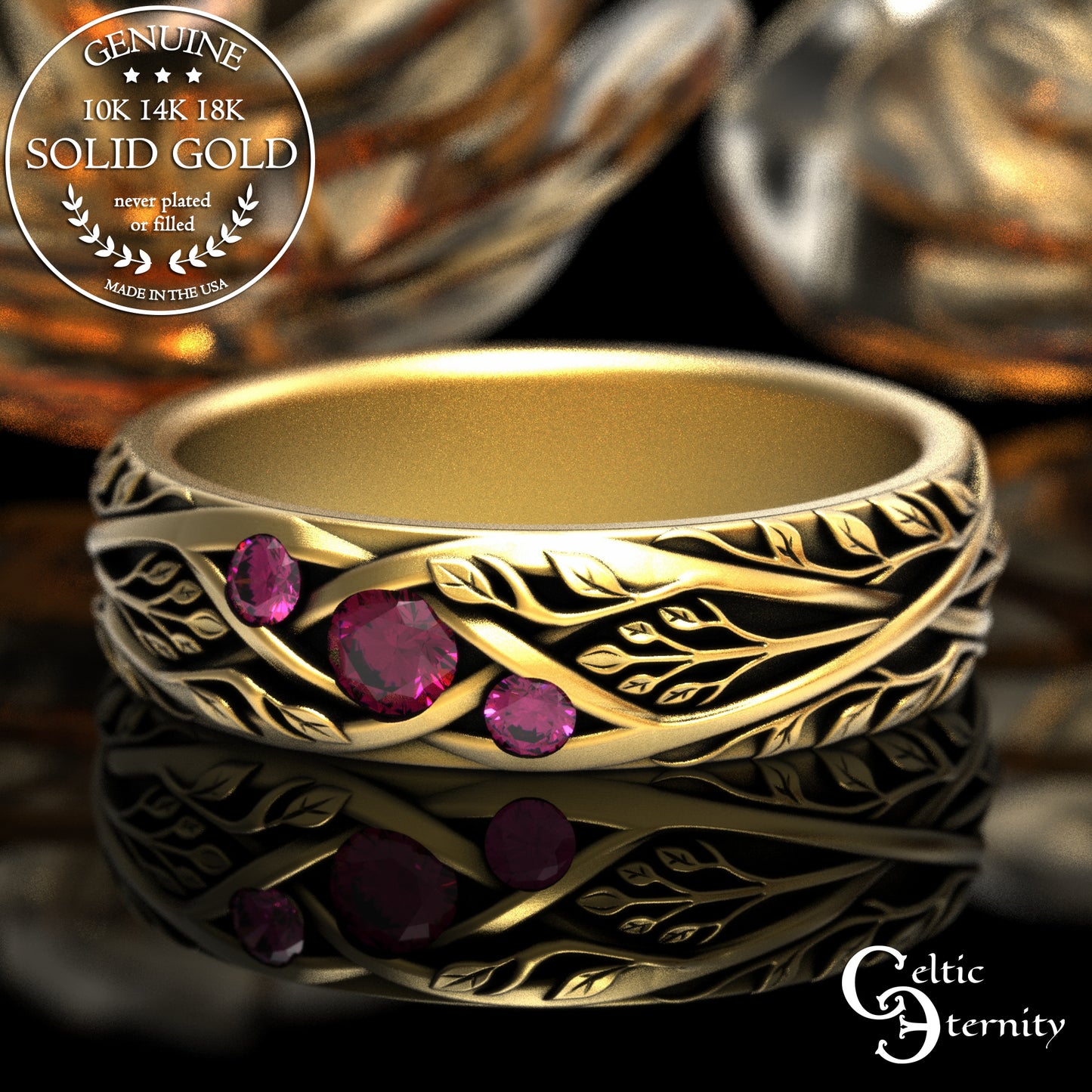Gold & Sapphire Woman's Botanical Wedding Band, 2132