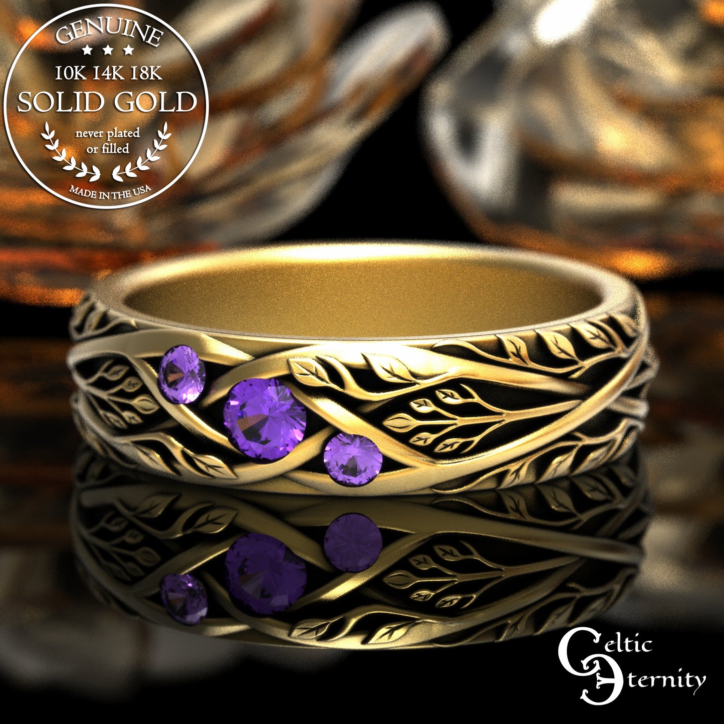 Gold & Sapphire Woman's Botanical Wedding Band, 2132