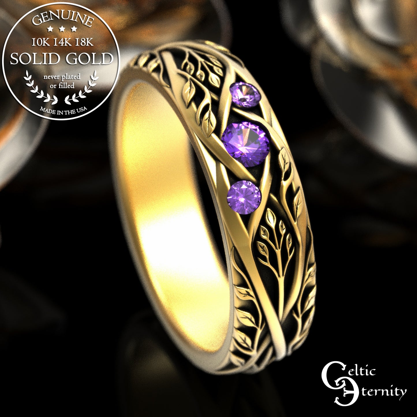 Gold & Sapphire Woman's Botanical Wedding Band, 2132
