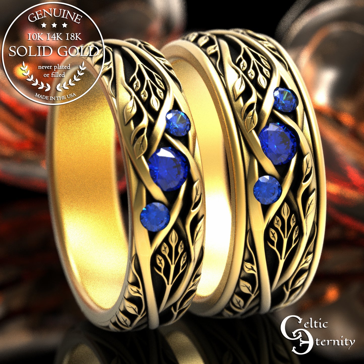 Matching Gold or Platinum Irish Botanical Leaves Wedding Band Set, 2132 2133