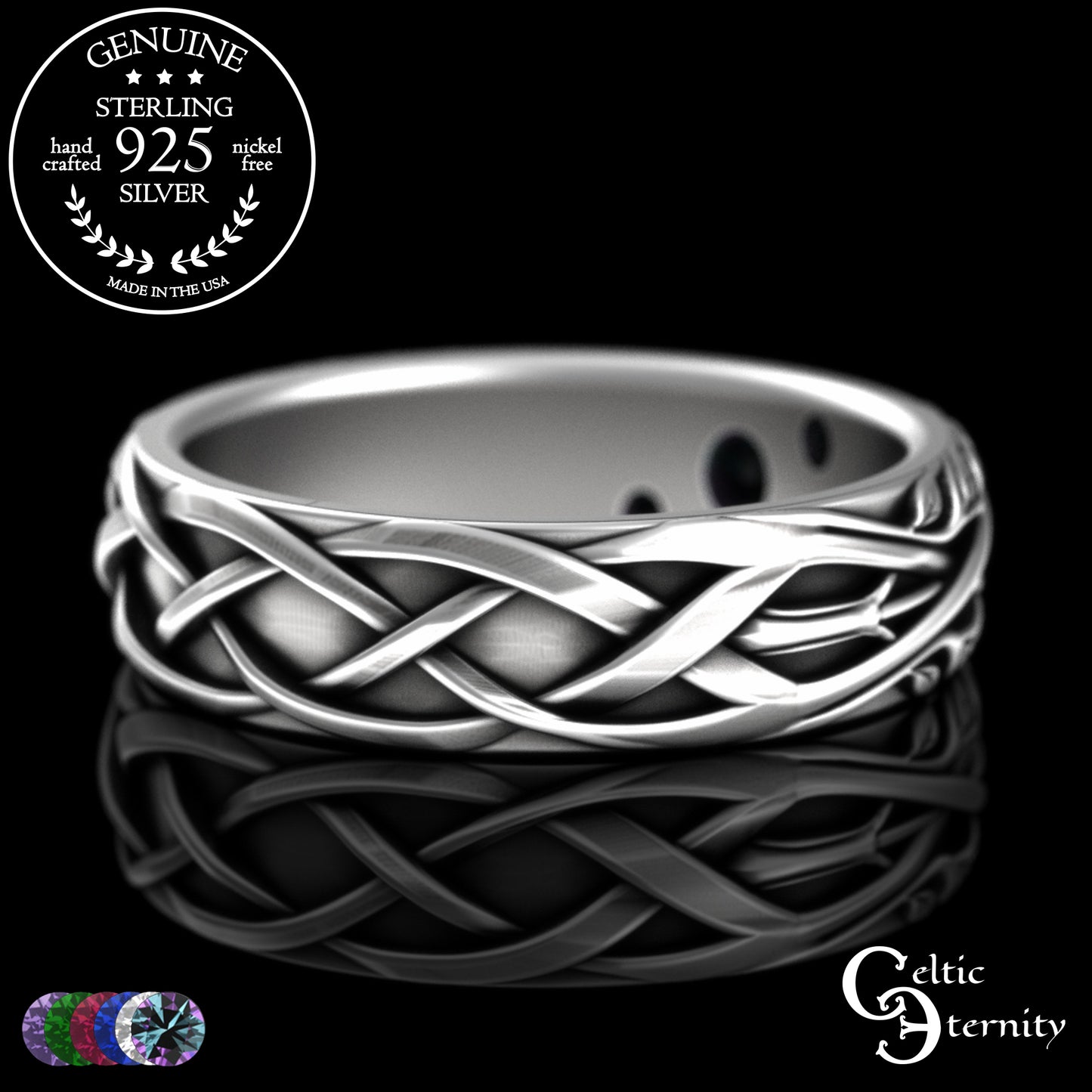 Woman's Sterling Celtic Tree of Life Wedding Band with Emerald Accents, 2132