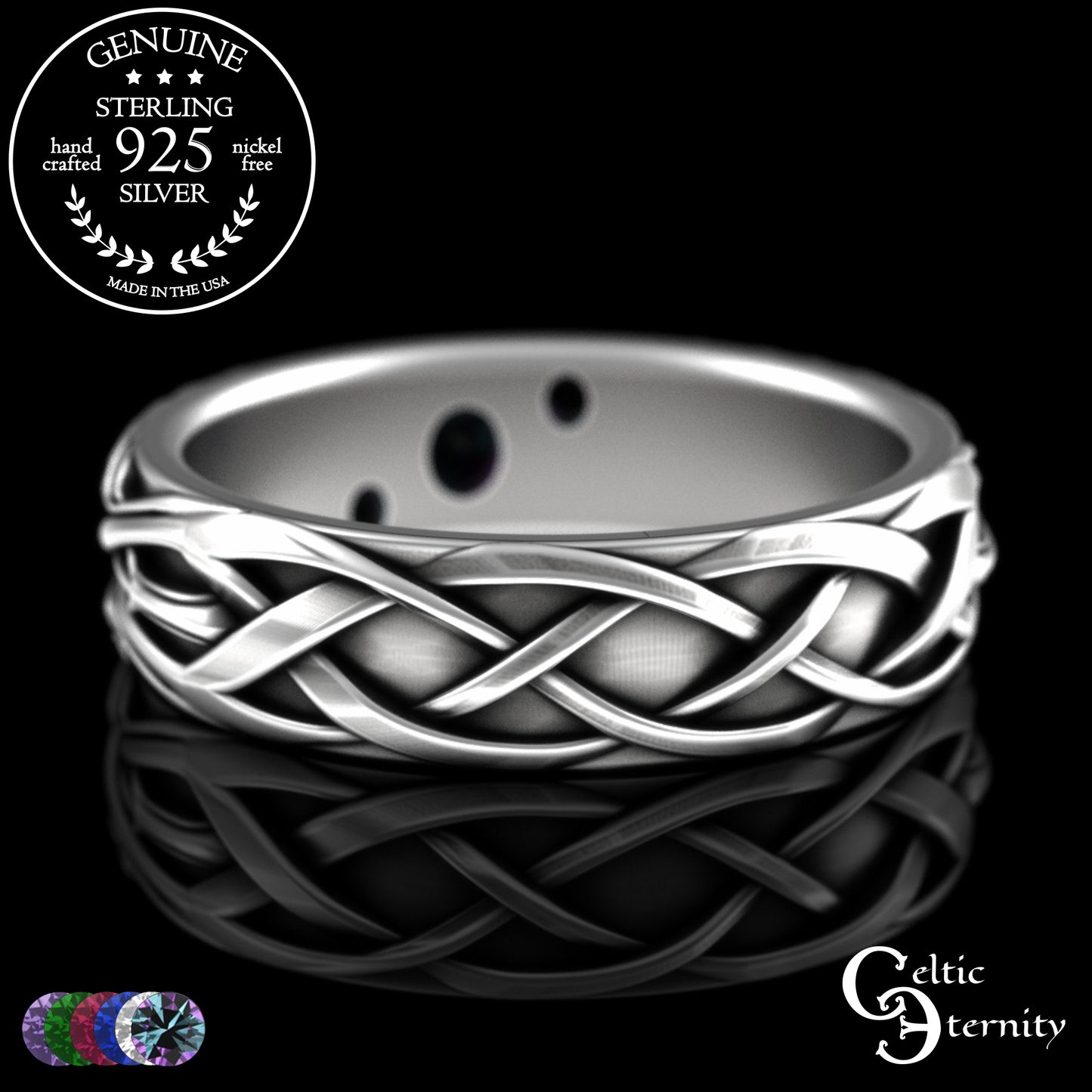 Woman's Sterling Celtic Tree of Life Wedding Band with Emerald Accents, 2132