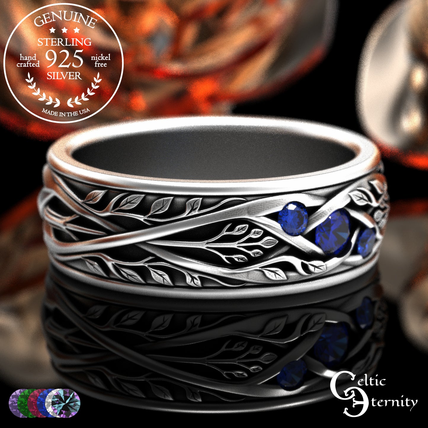 Sterling Men's Celtic Tree Branches Wedding Band, 2133
