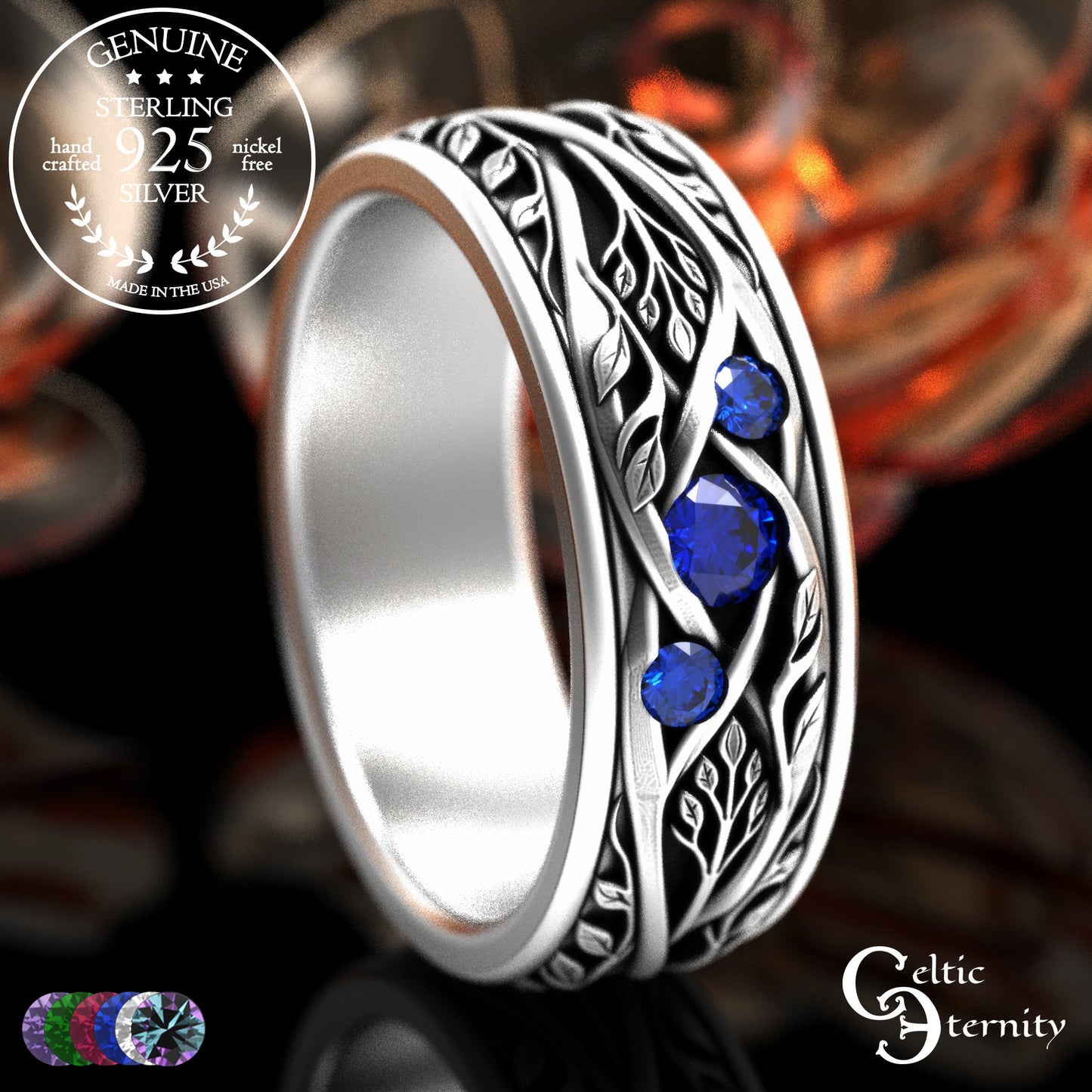 Sterling Men's Celtic Tree Branches Wedding Band, 2133