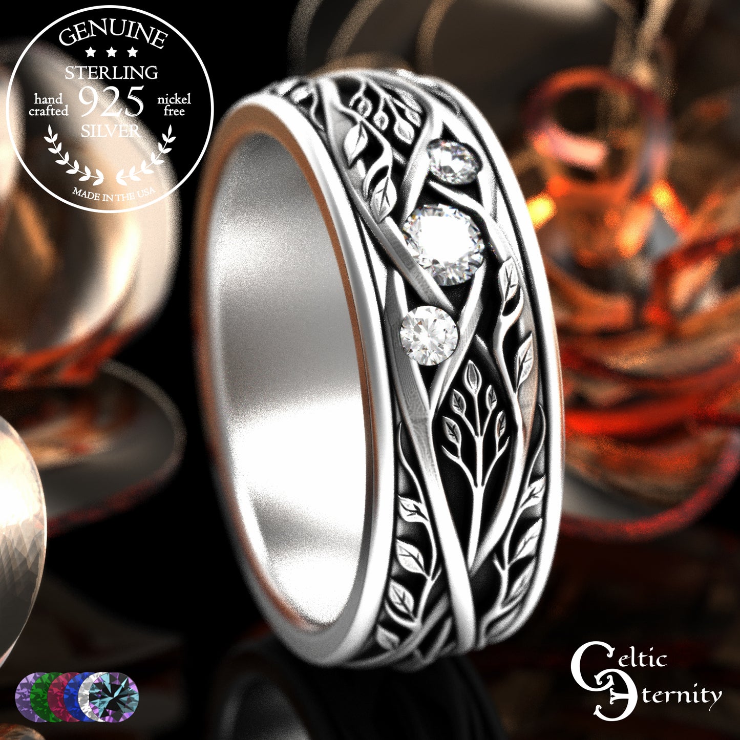 Sterling Men's Celtic Tree Branches Wedding Band, 2133