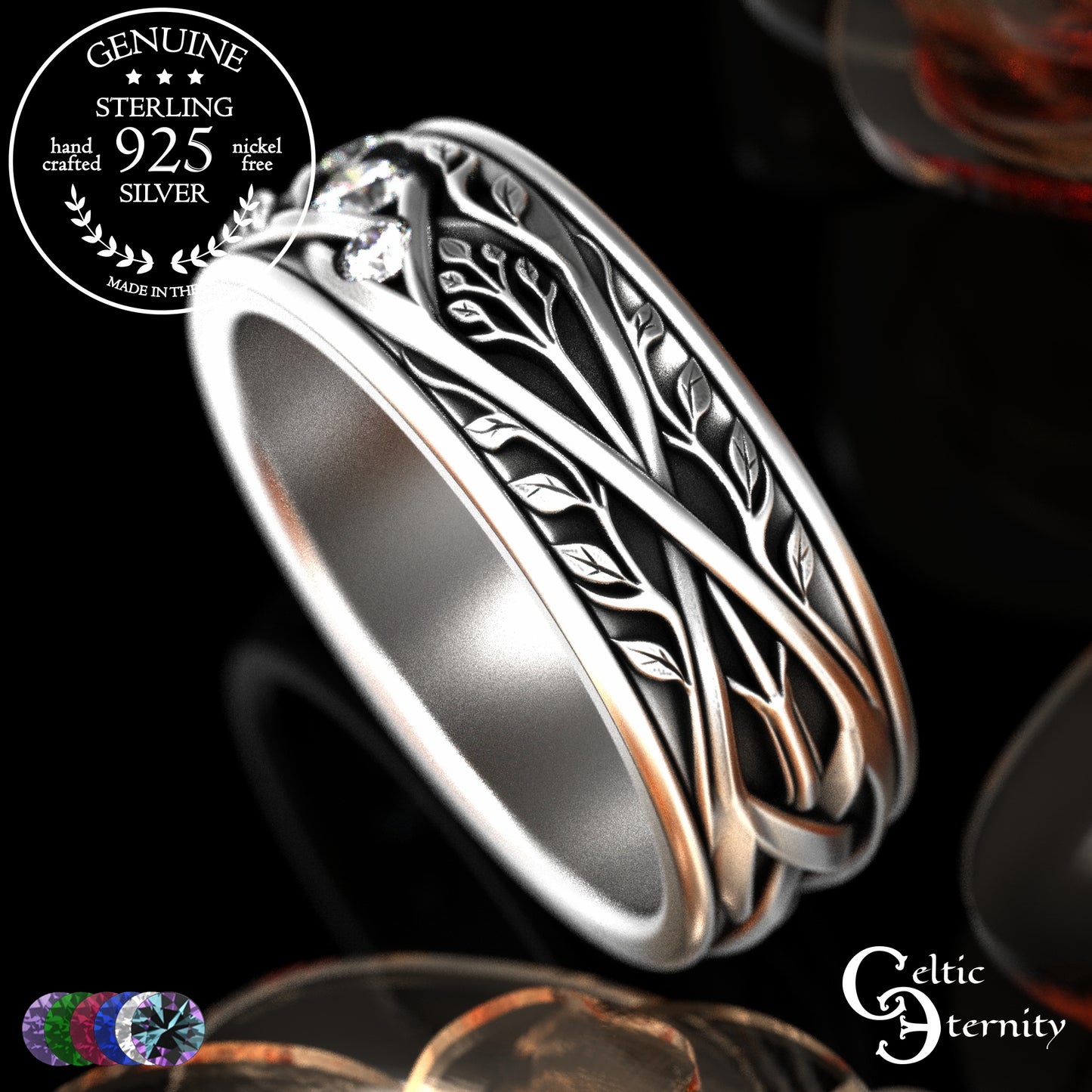 Sterling Men's Celtic Tree Branches Wedding Band, 2133