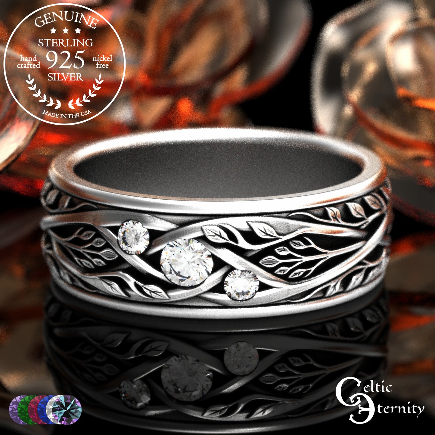 Sterling Men's Celtic Tree Branches Wedding Band, 2133