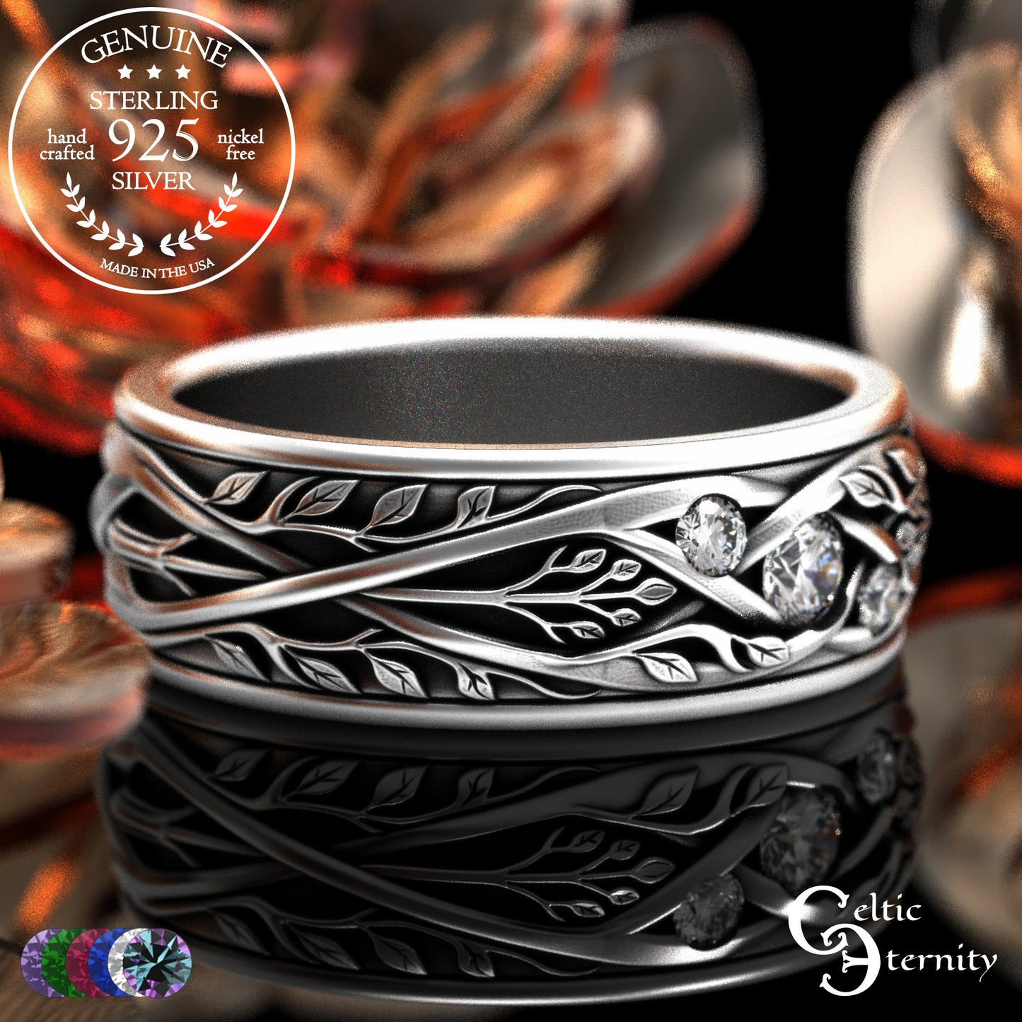 Sterling Men's Celtic Tree Branches Wedding Band, 2133