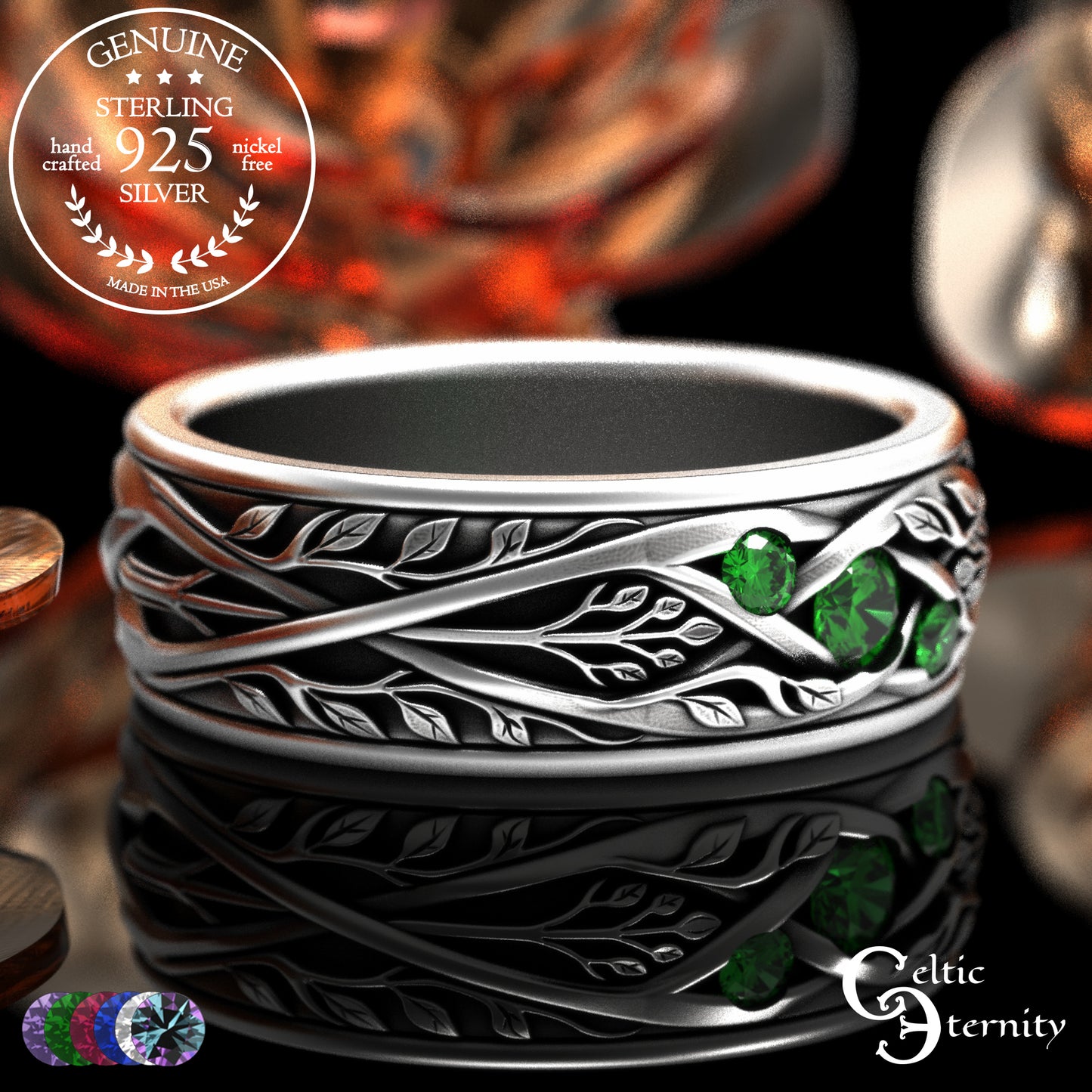 Sterling Men's Celtic Tree Branches Wedding Band, 2133