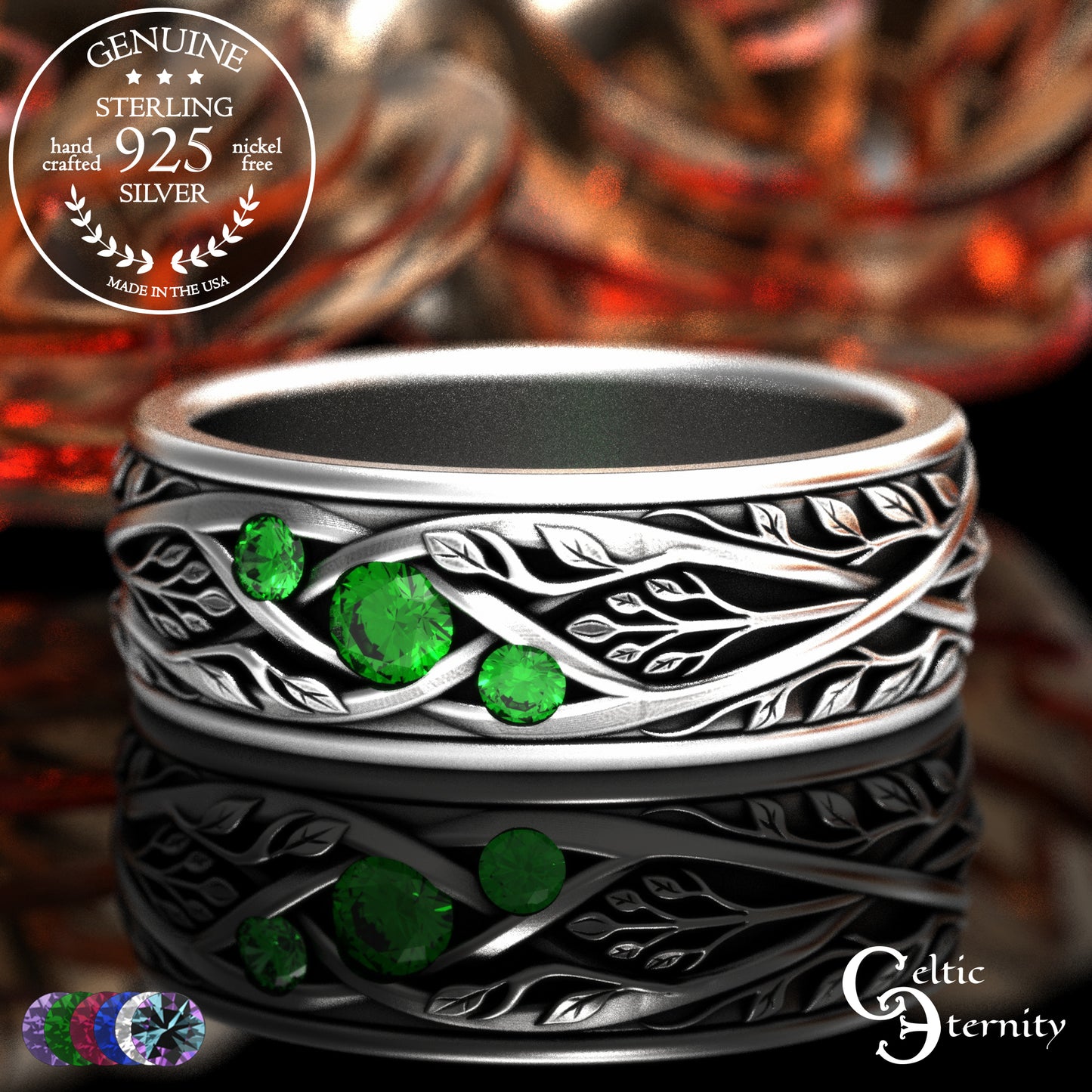 Sterling Men's Celtic Tree Branches Wedding Band, 2133