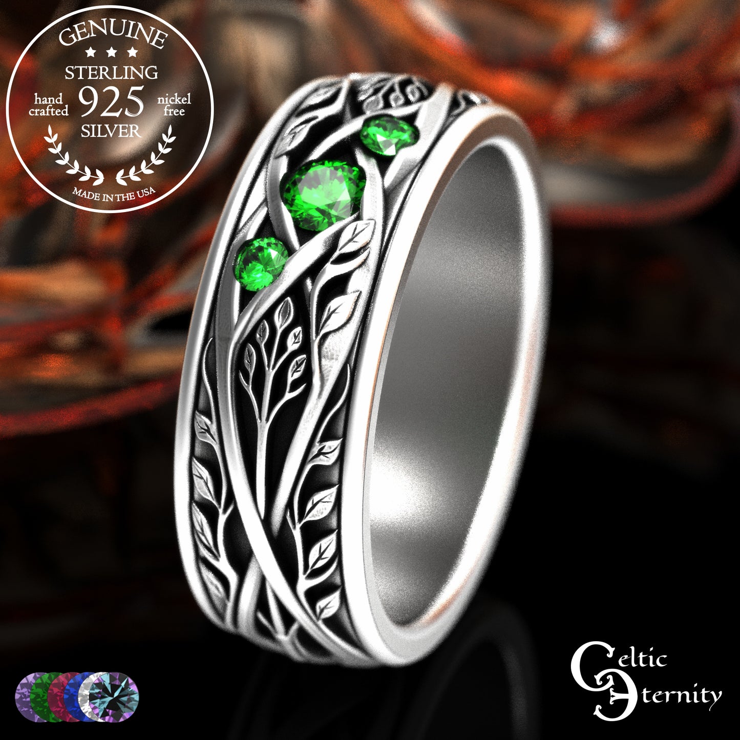 Sterling Men's Celtic Tree Branches Wedding Band, 2133