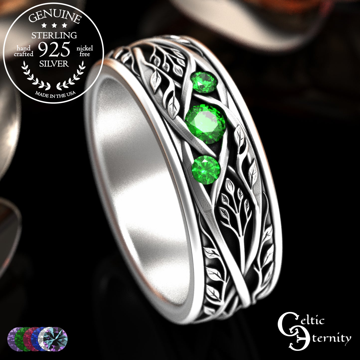 Sterling Men's Celtic Tree Branches Wedding Band, 2133