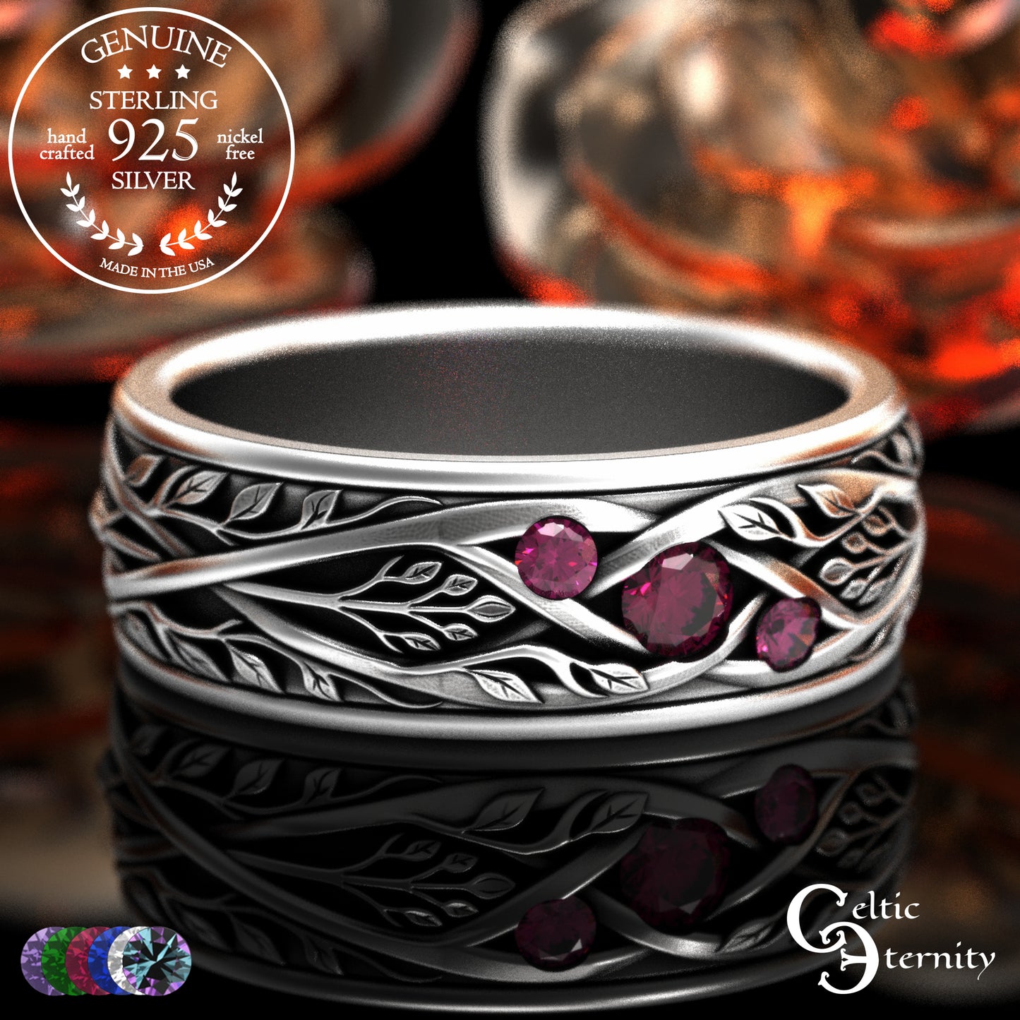Sterling Men's Celtic Tree Branches Wedding Band, 2133
