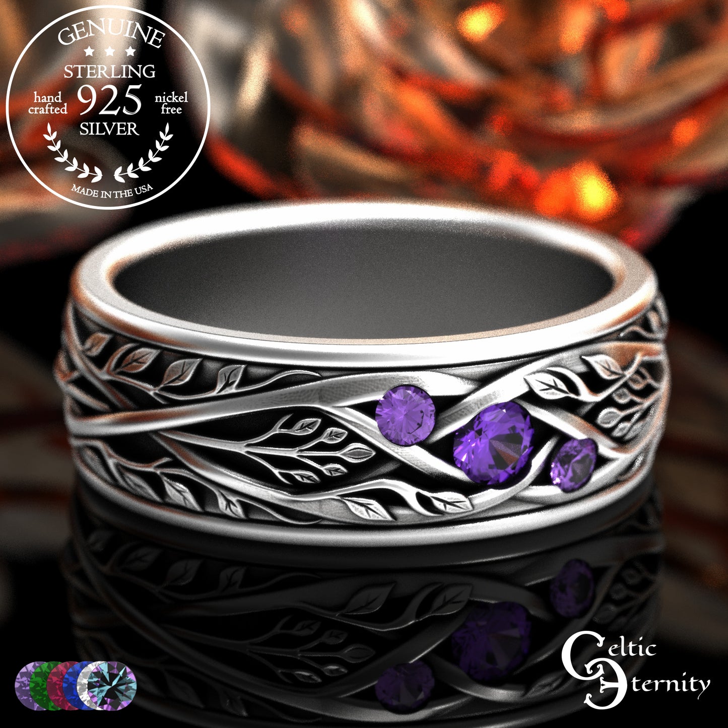 Sterling Men's Celtic Tree Branches Wedding Band, 2133