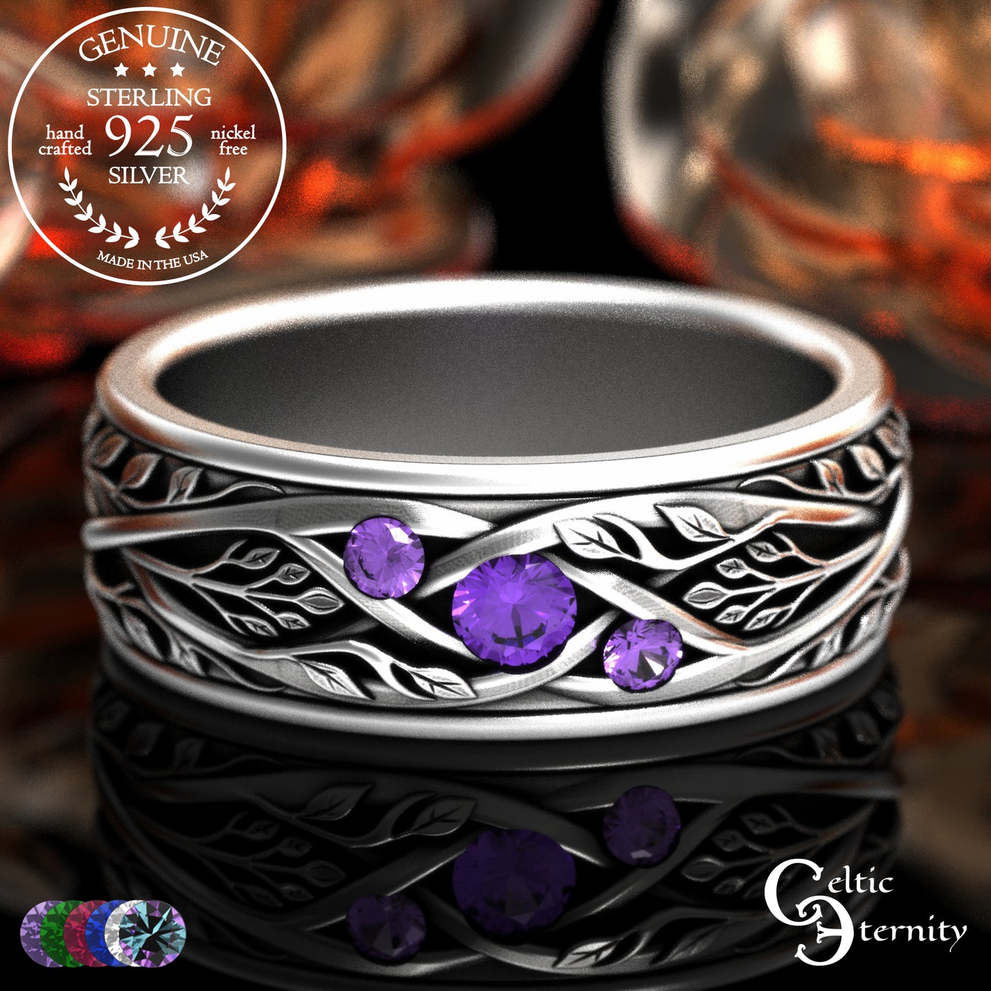 Sterling Men's Celtic Tree Branches Wedding Band, 2133