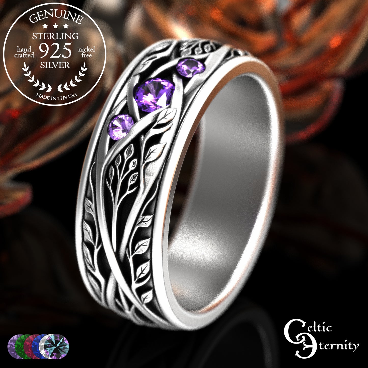 Sterling Men's Celtic Tree Branches Wedding Band, 2133