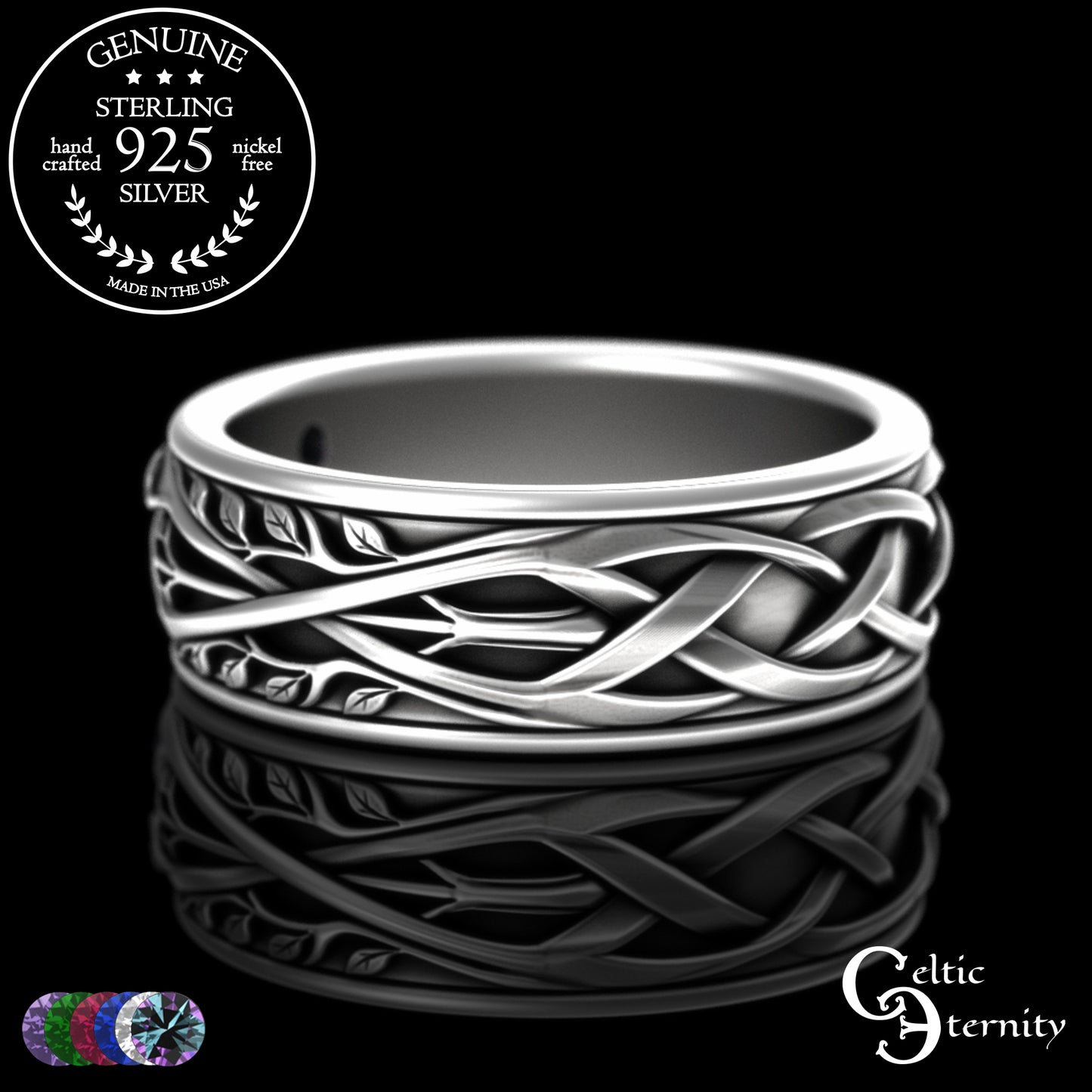 Sterling Men's Celtic Tree Branches Wedding Band, 2133