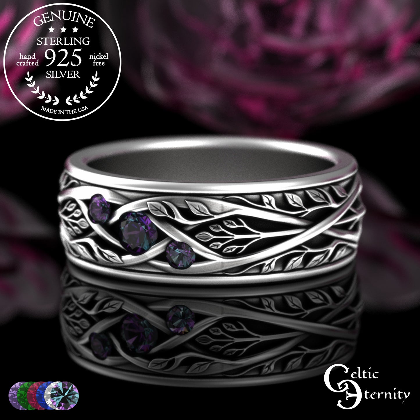 Sterling Men's Celtic Tree Branches Wedding Band, 2133
