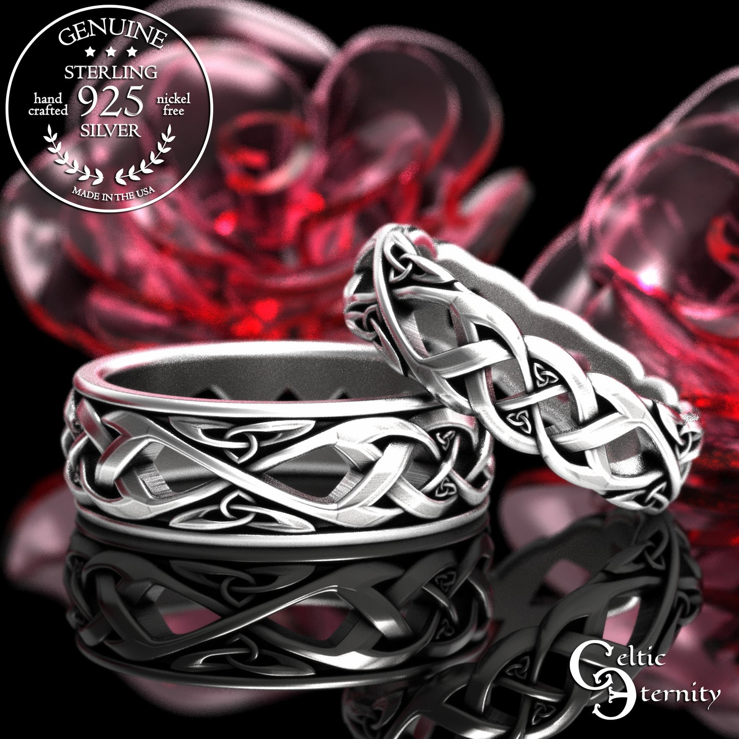 Matching Sterling Irish Trinity Weave Wedding Band Set, 2136 2137
