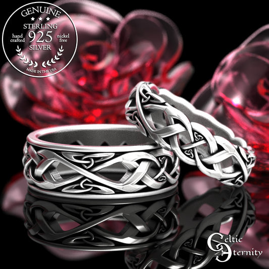 Matching Sterling Irish Trinity Weave Wedding Band Set, 2136 2137